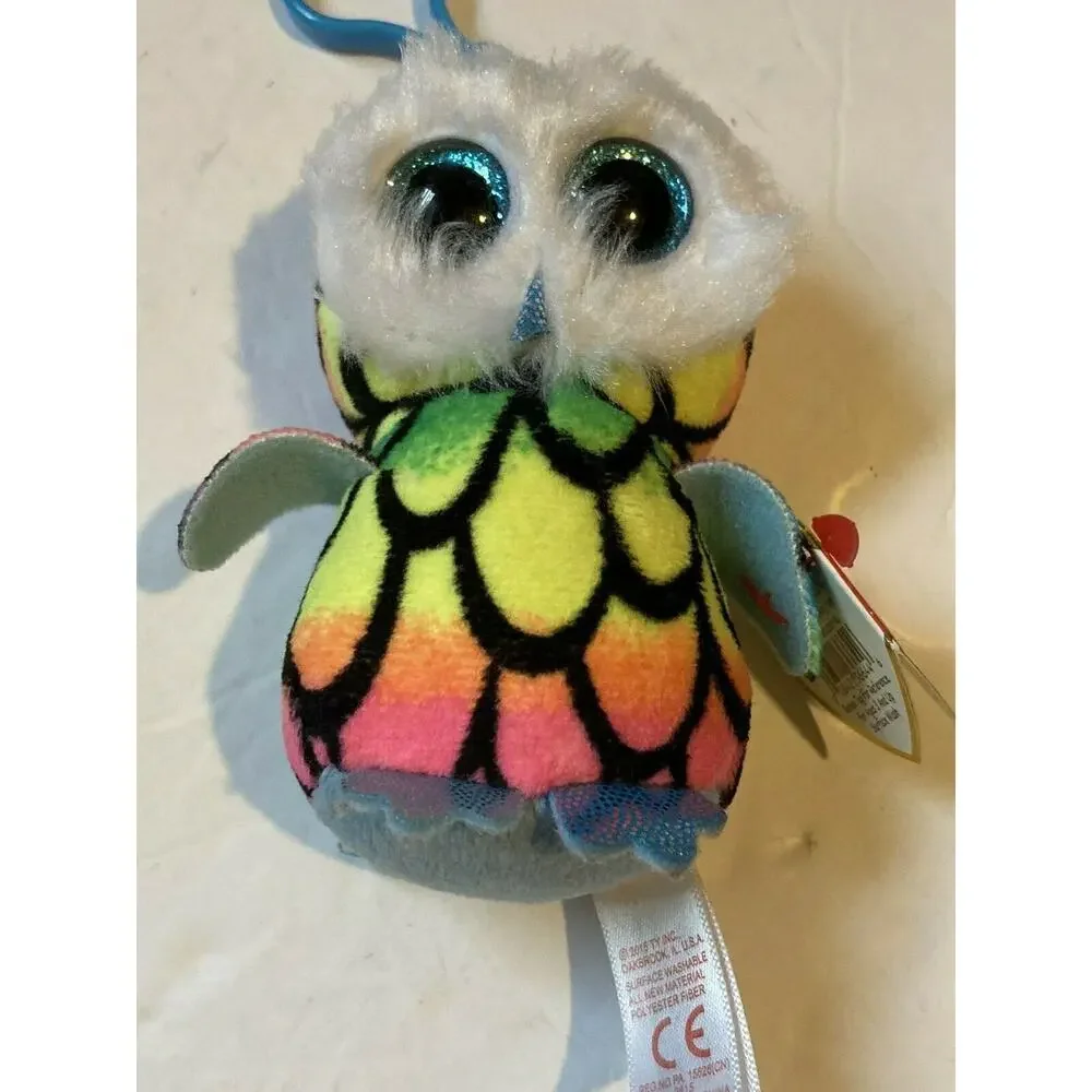Ty Beanie Boos Colorful Barn Owl Key‎ Clip Keychain Plush Original Tags
